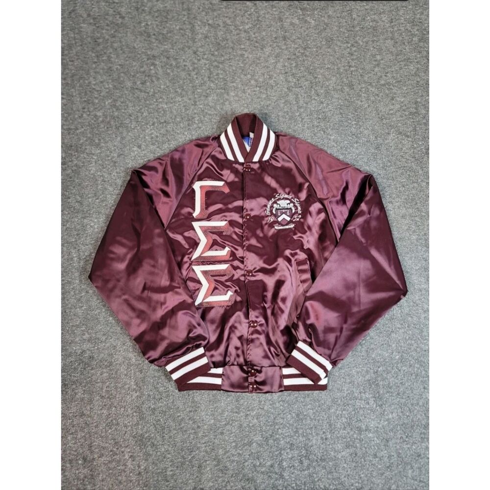 Vtg 90s Gamma Sigma Sigma Satin Varsity S Jacket Red Greek Letter ΓΣΣ Sorority